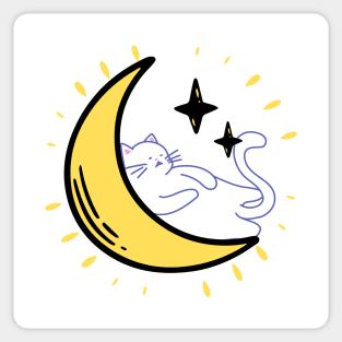 Cute cat sleep on the moon aesthetic illustration Sticker